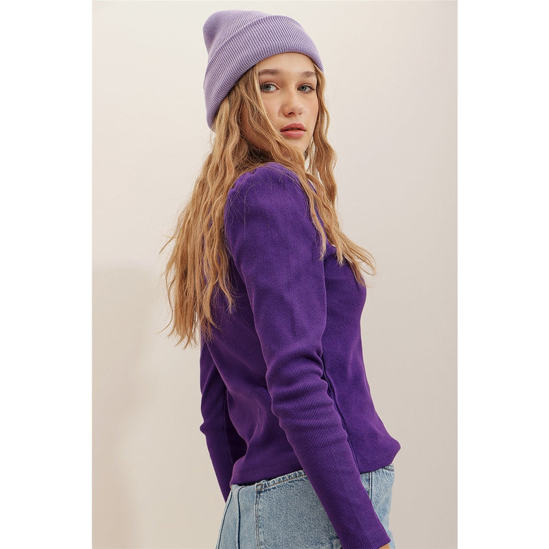 Purple Puff Shoulder Turtleneck Top | Montivo Pakistan