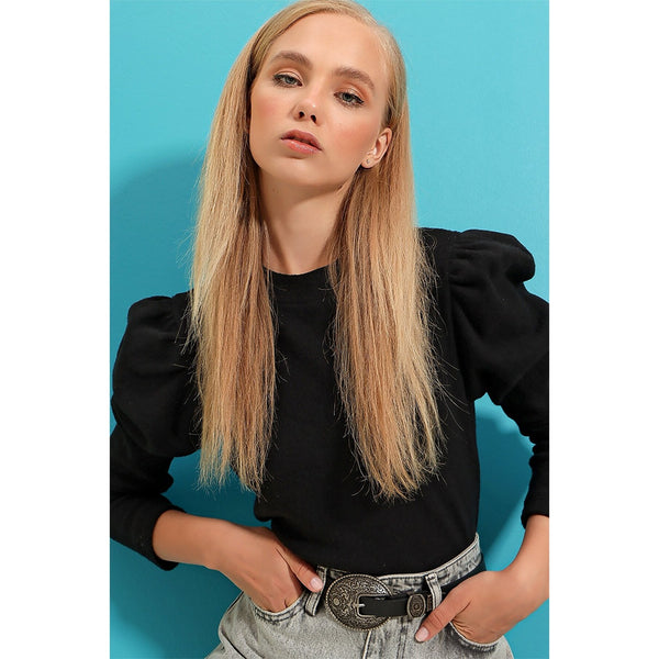 Black Puff Shoulder Turtleneck Top | Montivo Pakistan