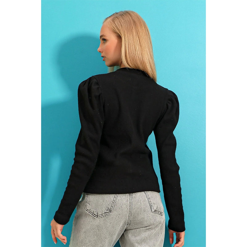 Black Puff Shoulder Turtleneck Top | Montivo Pakistan