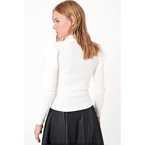 White Puff Shoulder Turtleneck Top | Montivo Pakistan