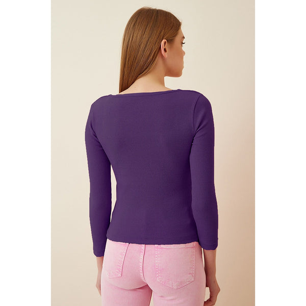 Purple Square Collar Corduroy Knitted Blouse | Montivo Pakistan