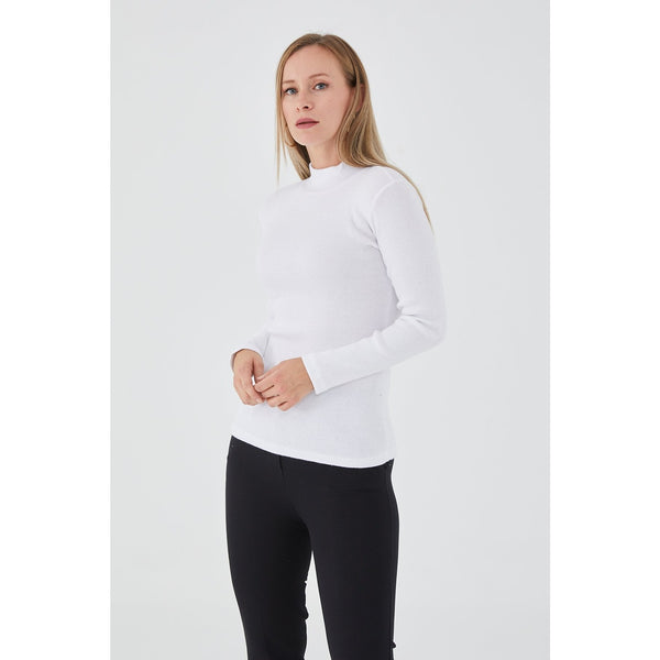 White Turtleneck Ribbed Knitted Blouse | Montivo Pakistan