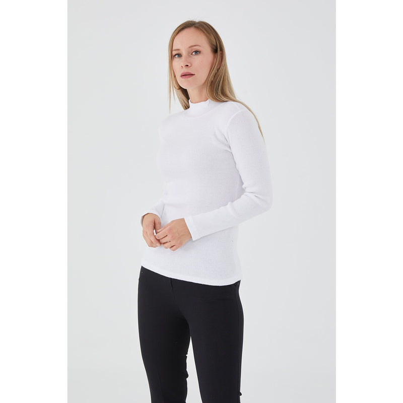 White Turtleneck Ribbed Knitted Blouse | Montivo Pakistan