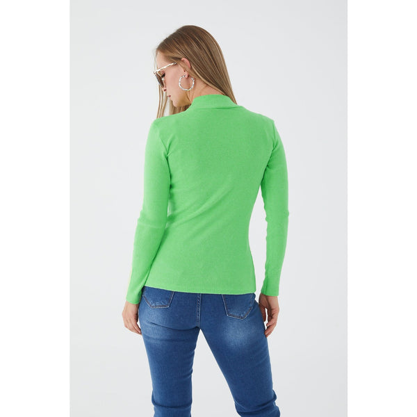 Green Turtleneck Ribbed Knitted Blouse | Montivo Pakistan