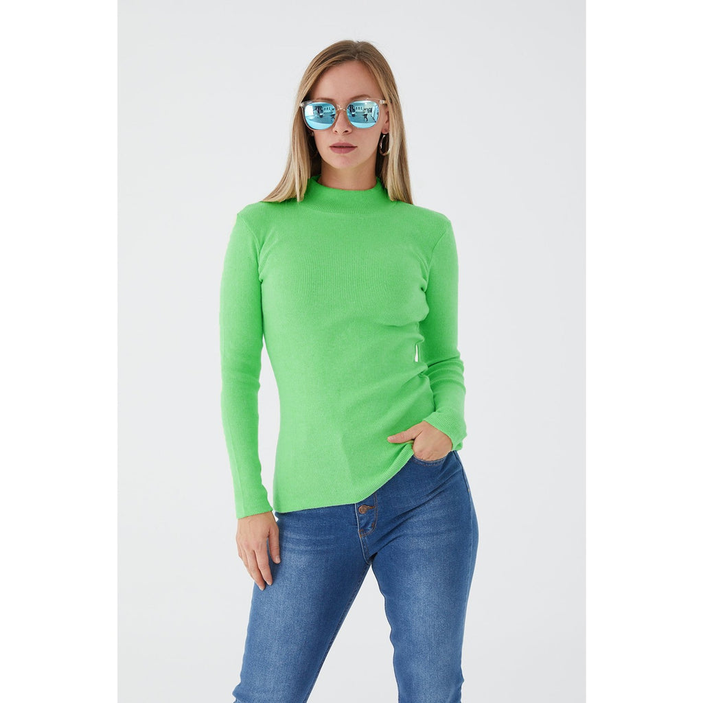 Green Turtleneck Ribbed Knitted Blouse | Montivo Pakistan