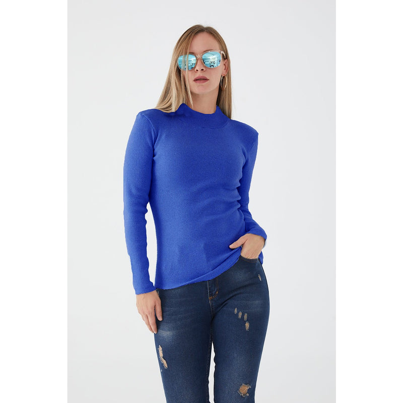 Royal Blue Turtleneck Ribbed Knitted Blouse | Montivo Pakistan
