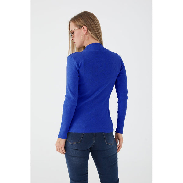 Royal Blue Turtleneck Ribbed Knitted Blouse | Montivo Pakistan