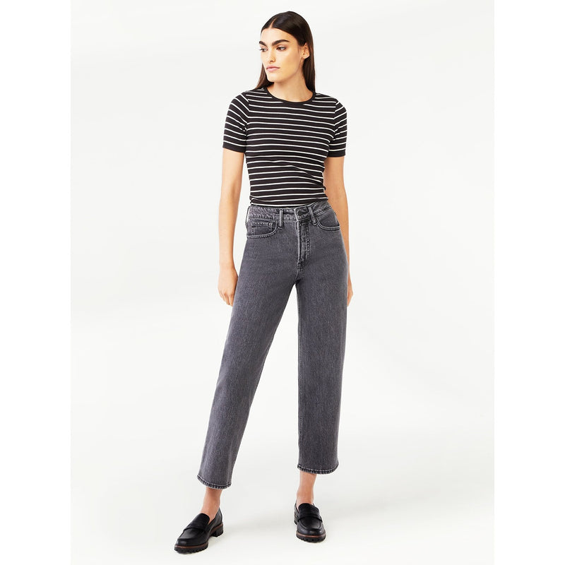 FA Cropped Wide High Rise Straight Jeans | Montivo Pakistan