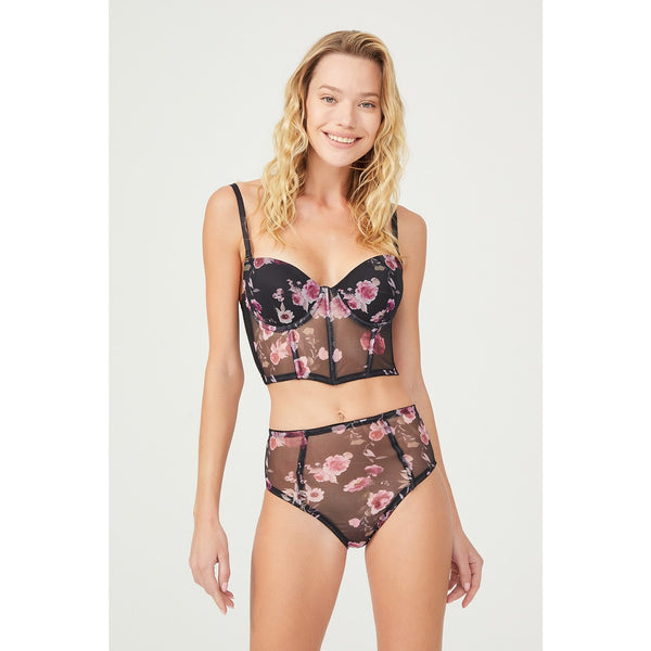 Black Patterned Supported Underwire Lingerie Set | Montivo Pakistan