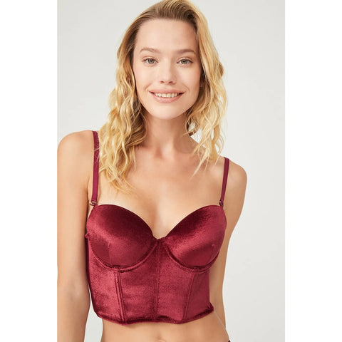 Velvet Corset Claret Red Lingerie Set | Montivo Pakistan