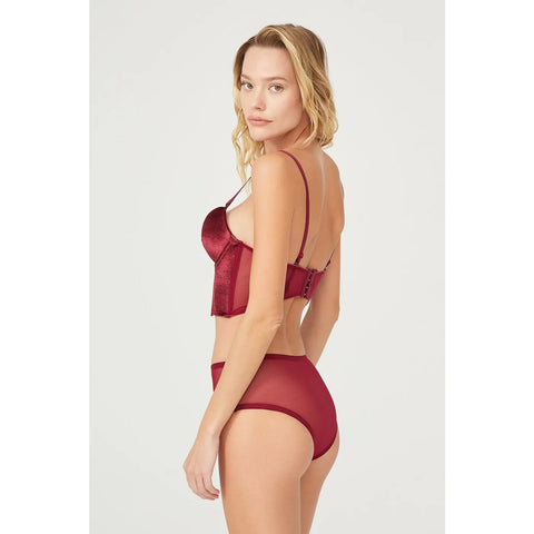Velvet Corset Claret Red Lingerie Set | Montivo Pakistan