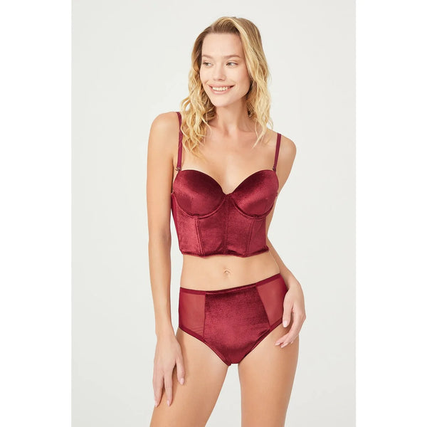 Velvet Corset Claret Red Lingerie Set | Montivo Pakistan