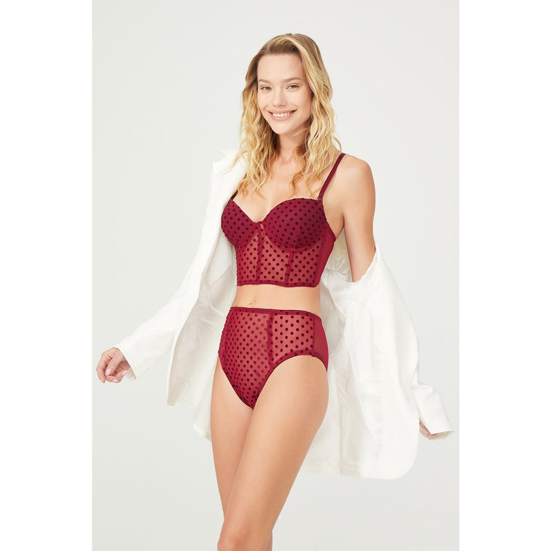 Claret Red Flock Corset Lingerie Set | Montivo Pakistan