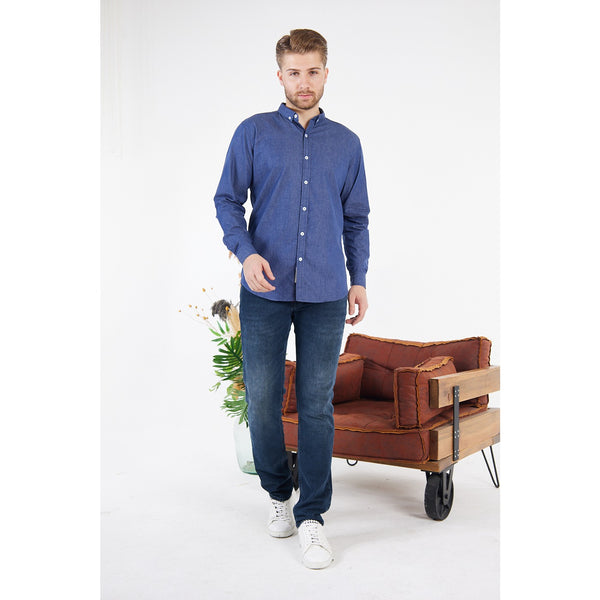 Blue Denim Cotton Button Down Shirt | Montivo Pakistan