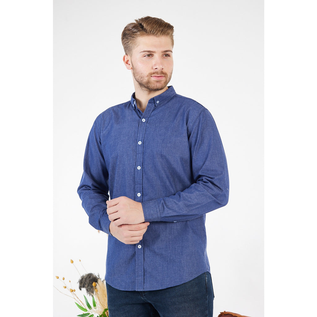 Blue Denim Cotton Button Down Shirt | Montivo Pakistan