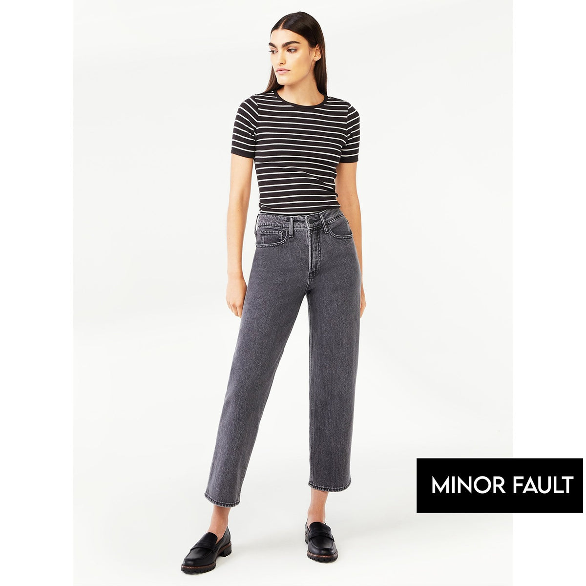 (Minor Fault) Cropped Wide High Rise Straight Jeans | Montivo Pakistan