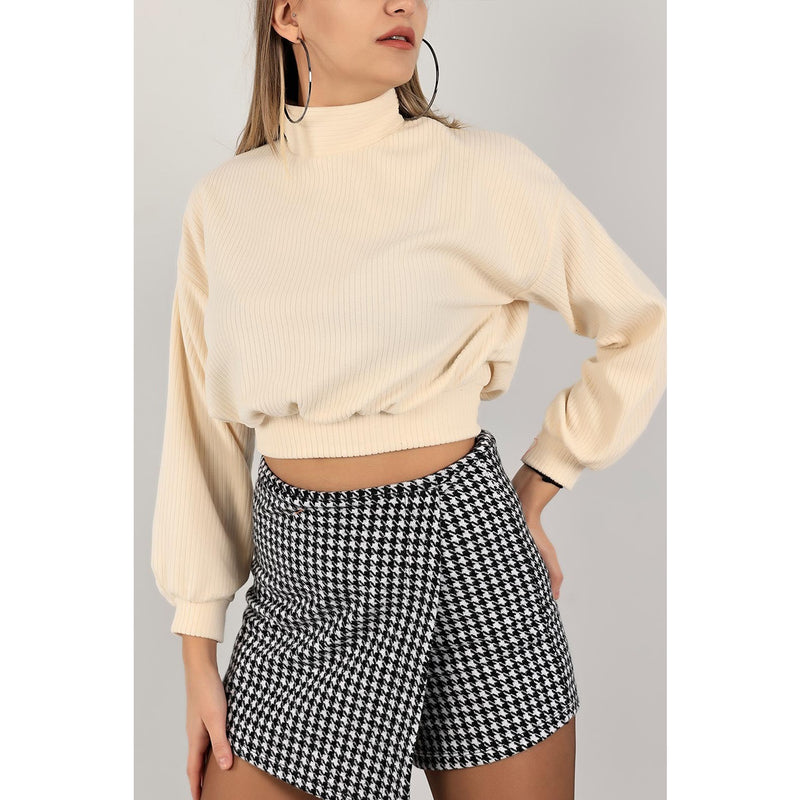 Cream Ribbed Mock Neck Top | Montivo Pakistan