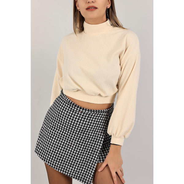 Cream Ribbed Mock Neck Top | Montivo Pakistan