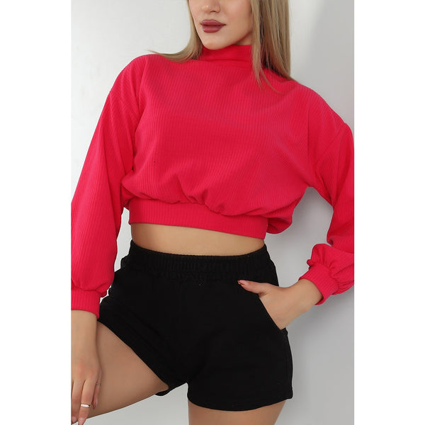 Pink Ribbed Mock Neck Top | Montivo Pakistan