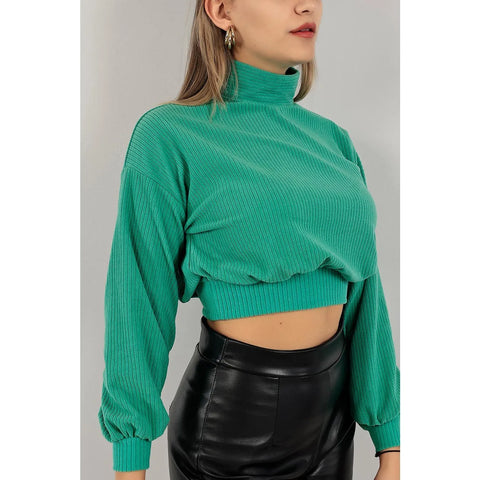 Green Ribbed Mock Neck Top | Montivo Pakistan