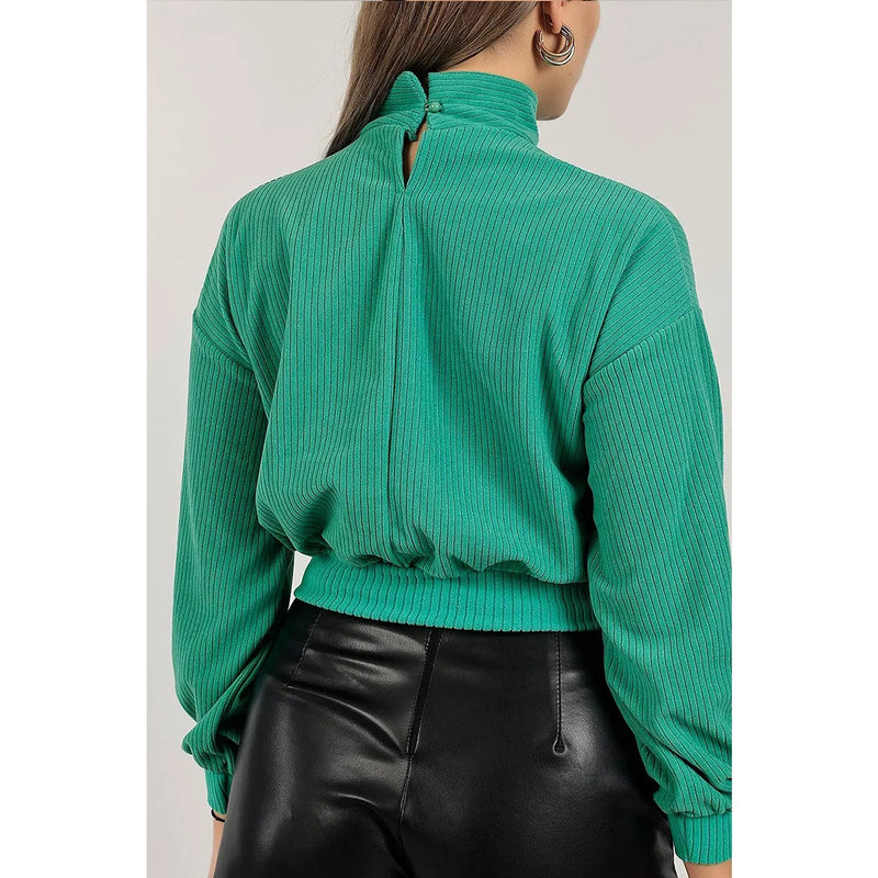 Green Ribbed Mock Neck Top | Montivo Pakistan