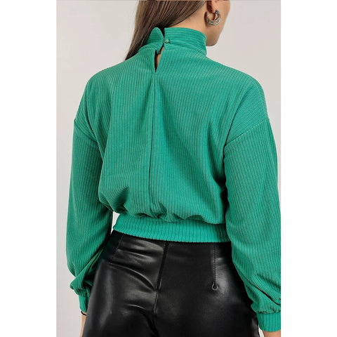 Green Ribbed Mock Neck Top | Montivo Pakistan