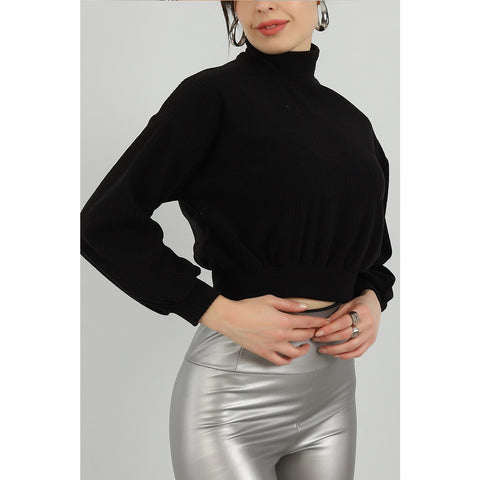 Black Ribbed Mock Neck Top | Montivo Pakistan