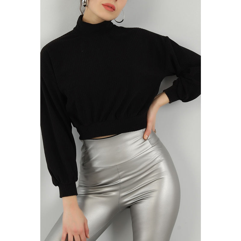 Black Ribbed Mock Neck Top | Montivo Pakistan