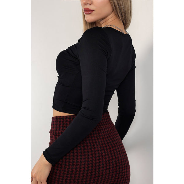 Black Glazed Full Sleeves Top | Montivo Pakistan