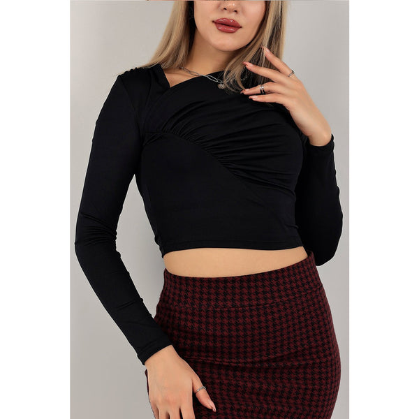 Black Glazed Full Sleeves Top | Montivo Pakistan