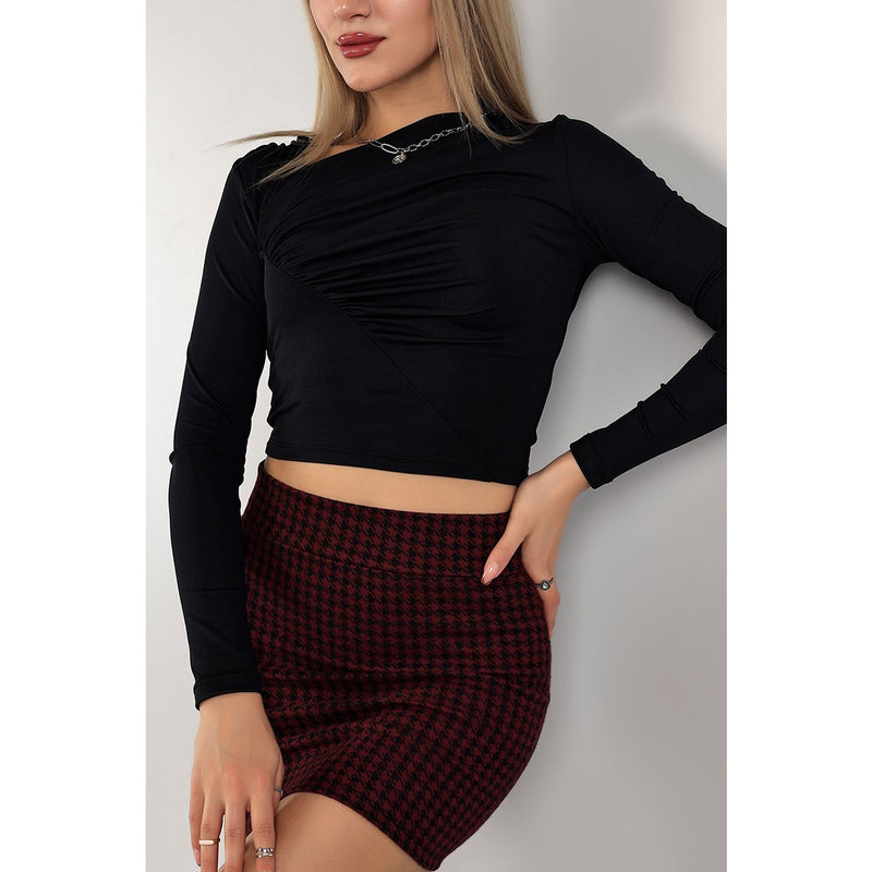 Black Glazed Full Sleeves Top | Montivo Pakistan