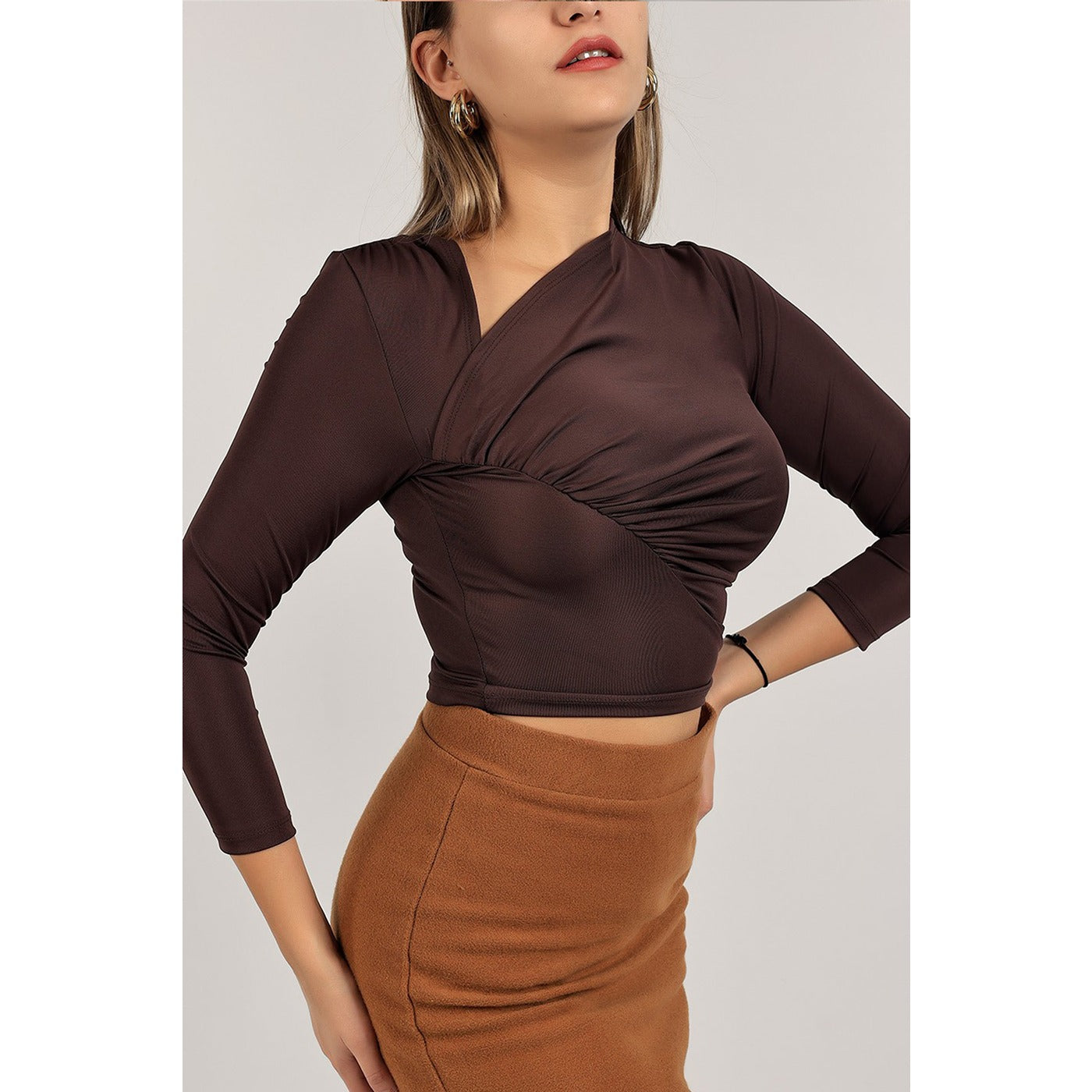 Brown Glazed Full Sleeves Top | Montivo Pakistan