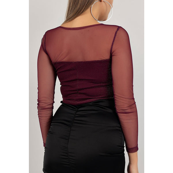Purple Mesh Ruched Square Neck Top | Montivo Pakistan