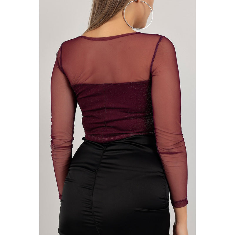 Purple Mesh Ruched Square Neck Top | Montivo Pakistan