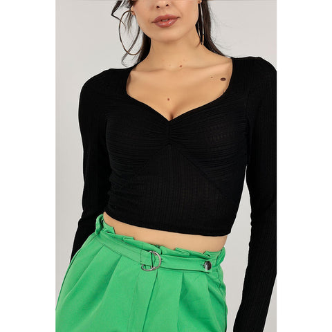 Black Shirred Design Top | Montivo Pakistan