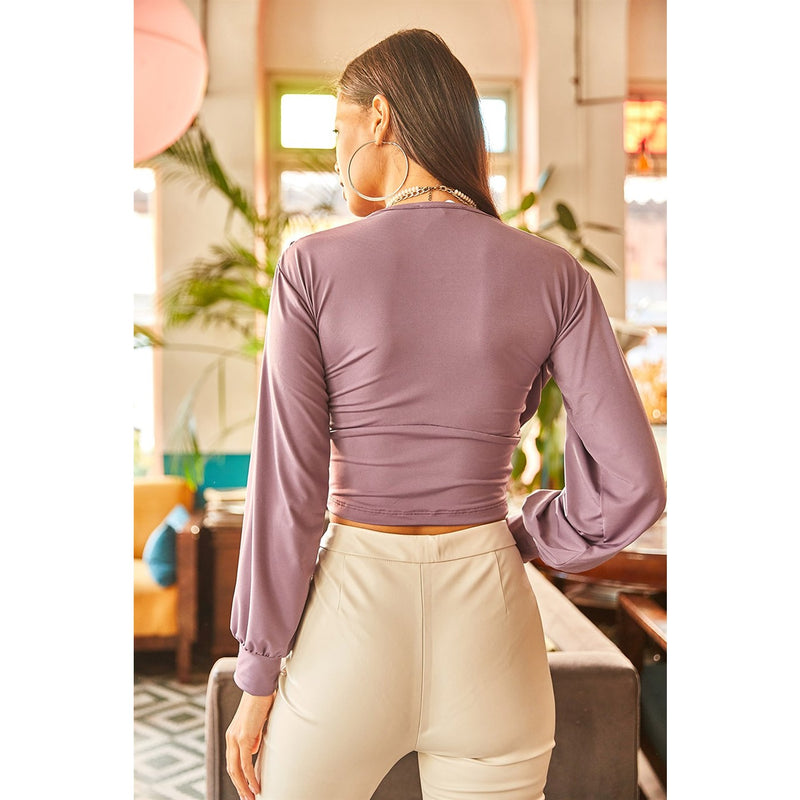 Lilac Deep Decollete Waist Tape Crop Top | Montivo Pakistan