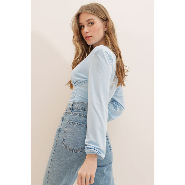 Blue Deep Decollete Waist Tape Crop Top | Montivo Pakistan