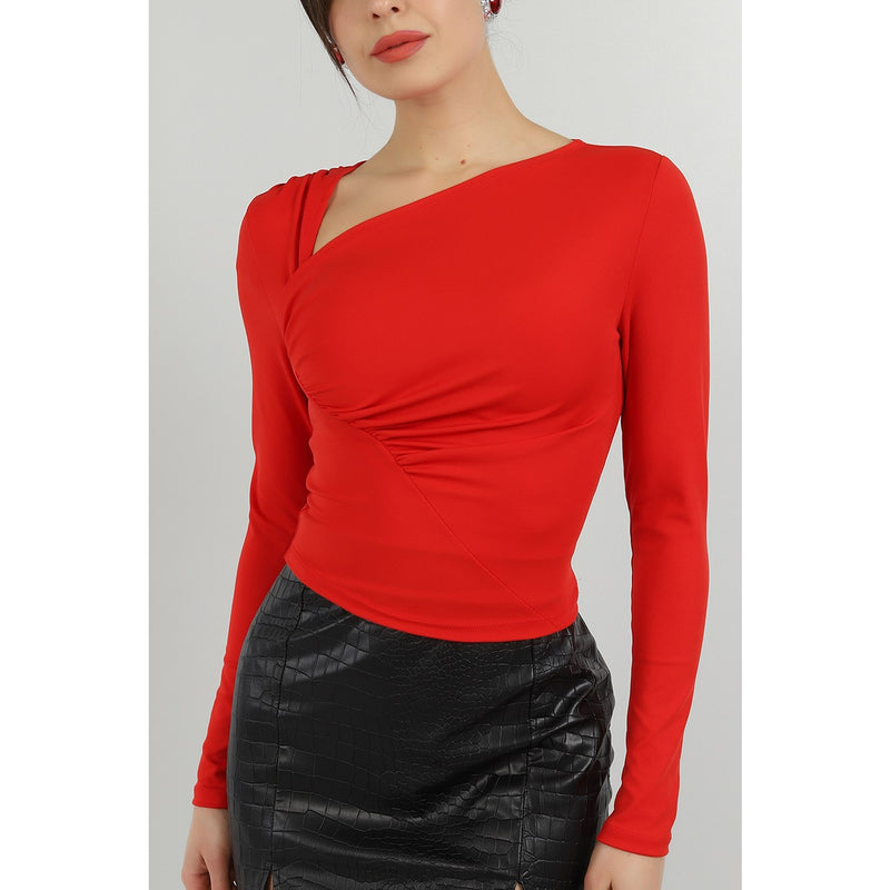 Red Glazed Full Sleeves Top | Montivo Pakistan
