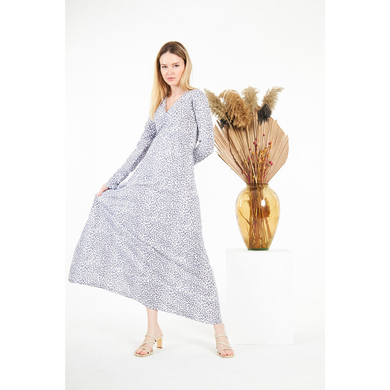 Animal Printed Double Breasted Long Dress | Montivo Pakistan