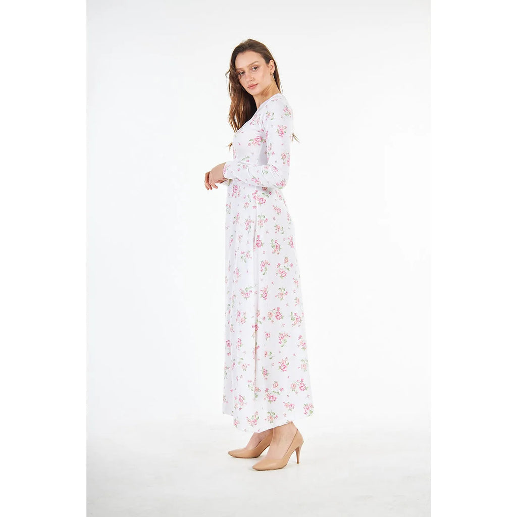 White Double Breasted Floral Long Dress Montivo
