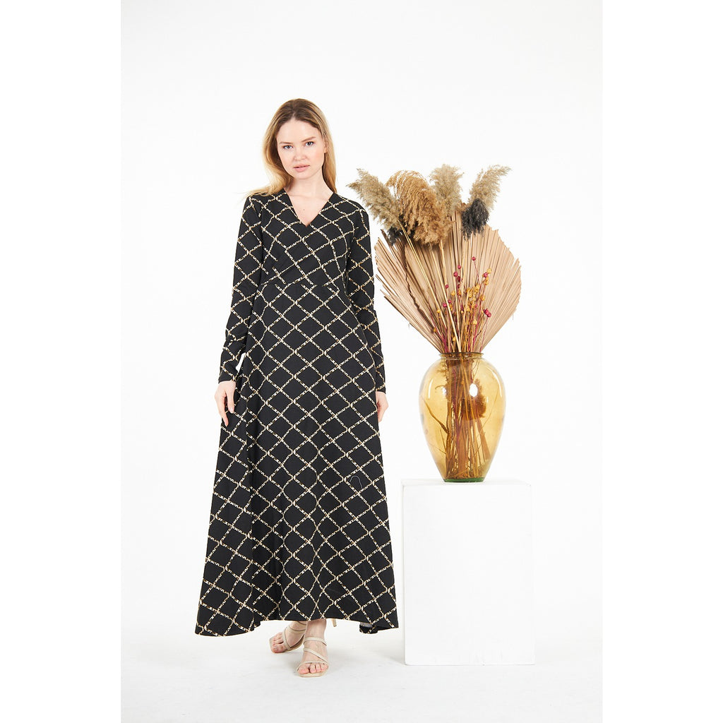 Black Pattern Printed Long Dress | Montivo Pakistan
