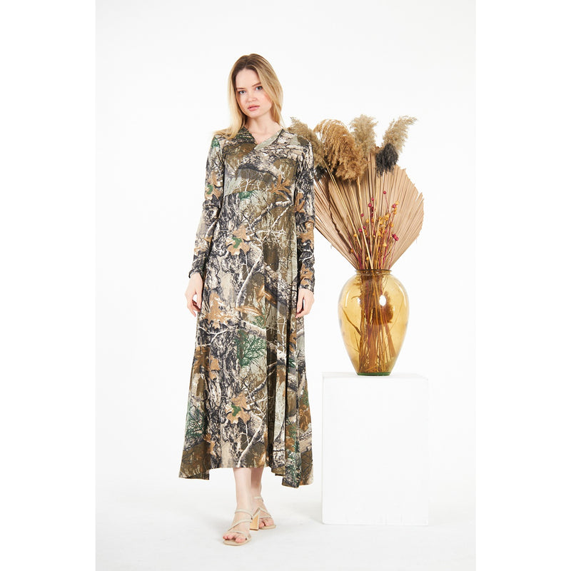 Jungle Double Breasted Printed Long Dress | Montivo Pakistan