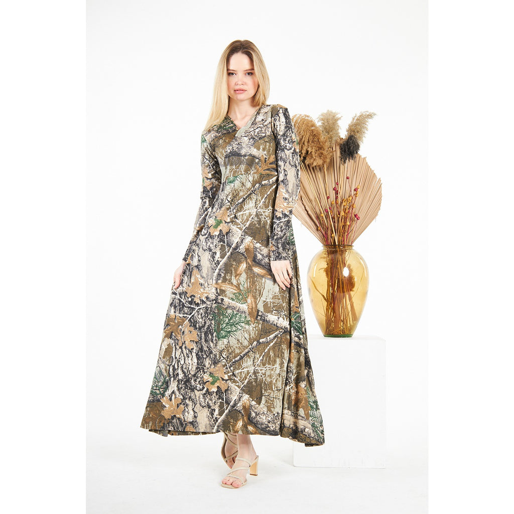 Jungle Double Breasted Printed Long Dress | Montivo Pakistan