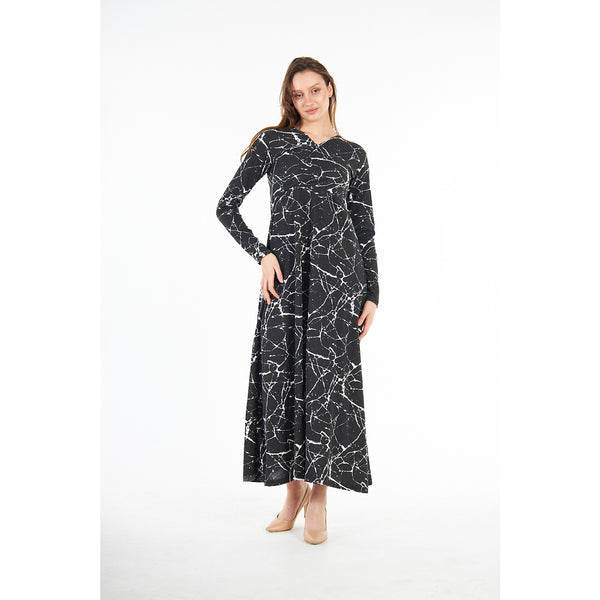 Black Printed Double Breasted Long Dress | Montivo Pakistan