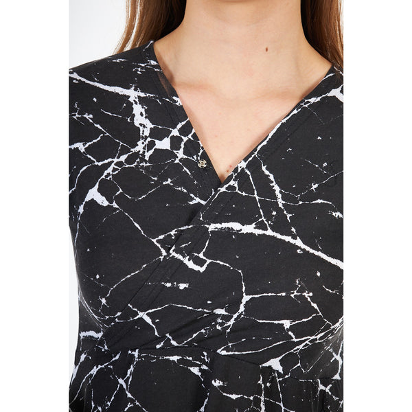 Black Printed Double Breasted Long Dress | Montivo Pakistan