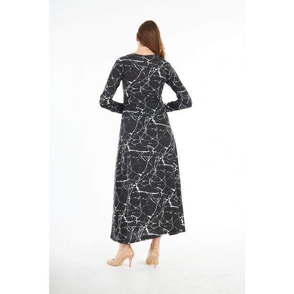 Black Printed Double Breasted Long Dress | Montivo Pakistan