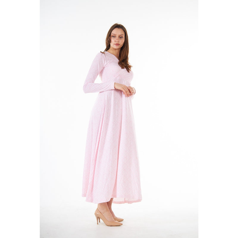 Pink Printed Double Breasted Long Dress | Montivo Pakistan