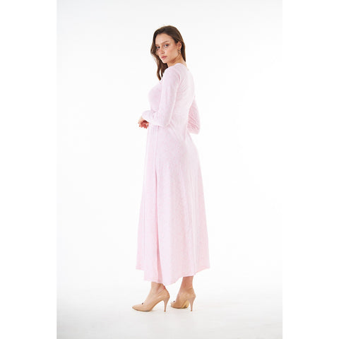 Pink Printed Double Breasted Long Dress | Montivo Pakistan