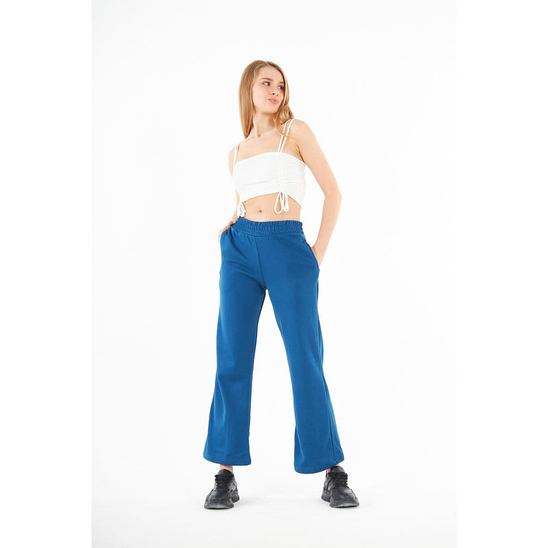 Teal Blue Wide Leg High Trousers | Montivo Pakistan