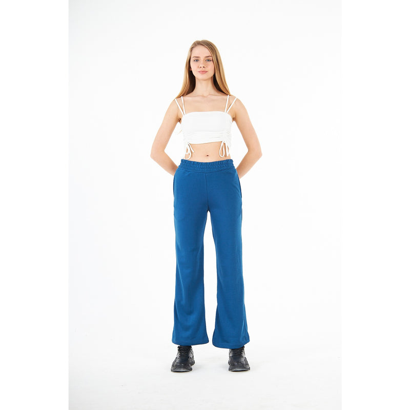 Teal Blue Wide Leg High Trousers | Montivo Pakistan